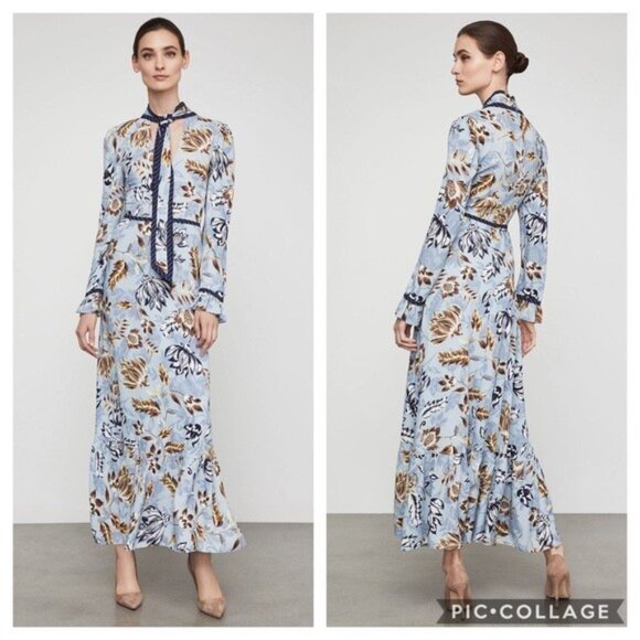 BCBG MaxAzria Floral Maxi Dress Women Size 0 Blue - Picture 1 of 15